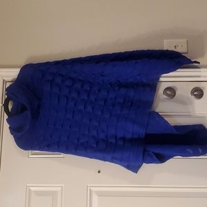 Veond Asymmetrical Hem Cowl Neck blue Poncho